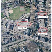 Map highliting the parking lots on the ballot initiative